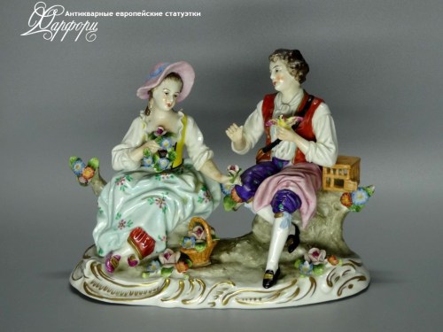 Купить фарфоровые статуэтки Sitzendorf,  Птицелов и пастушка, Германия